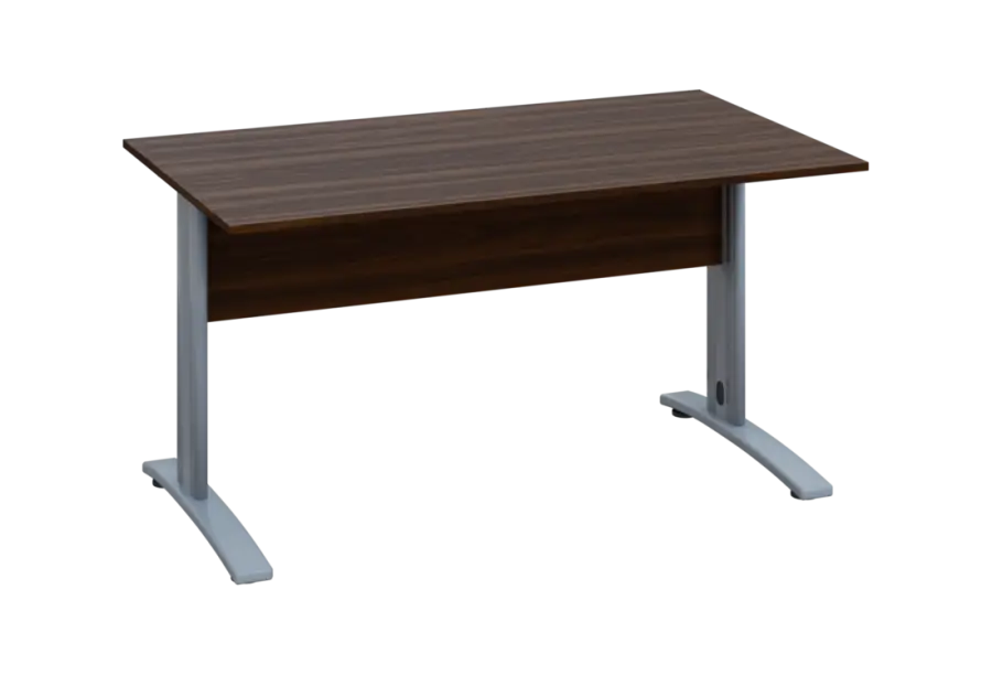 EPK 28 - 14 stůl kancelářský, kovová podnož stříbrná, deska 25 mm, široký 1400 mm, ořech královský